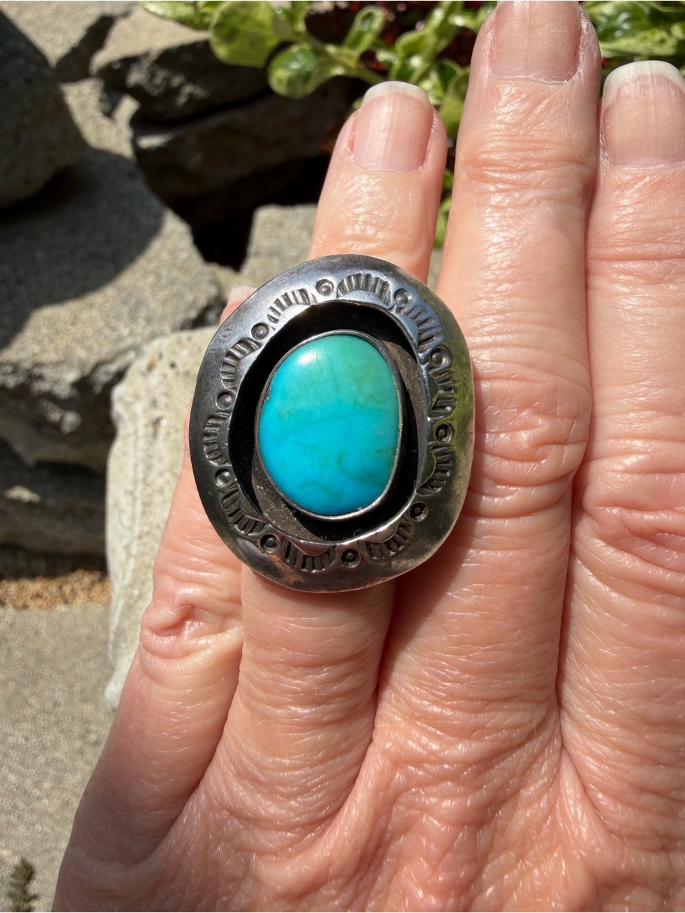 Turquoise Stone Sterling Silver Statement Ring - Women Jewelry